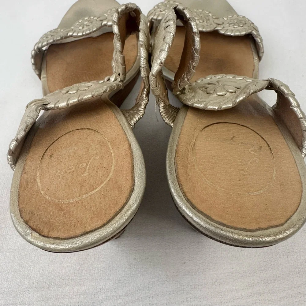 Jack Rogers Luccia Metallic Gold Leather Double Strap Wedge Sandals 8.5